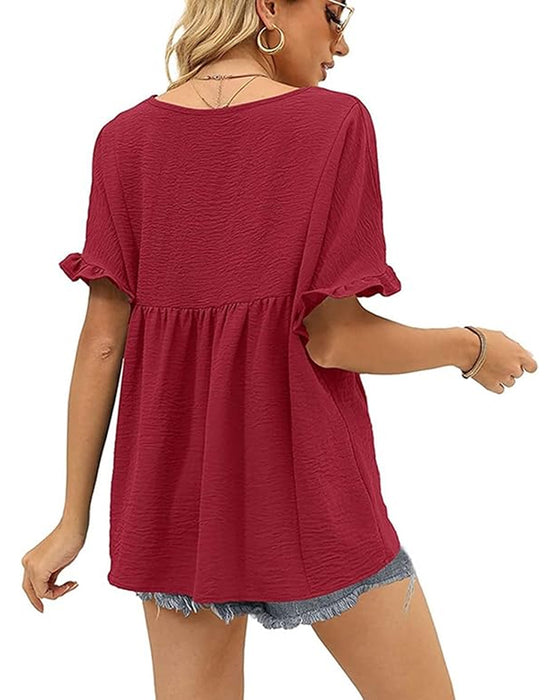 Bluse Afslappet Rynke Loose Fit