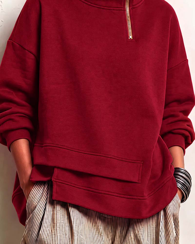 Sweatshirt Turtleneck Lynlås Uregelmæssig
