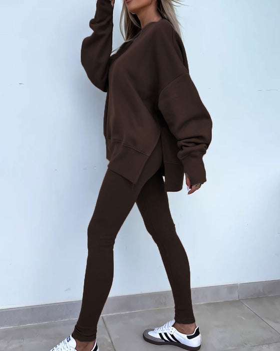 Sæt Slim Bukser Løs Sweatshirt
