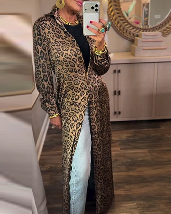 Kjole Leopard Print Slids Lang Ærme