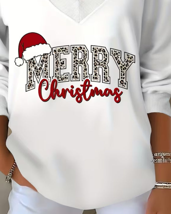 Sweatshirt V-Udskæring Jul Tryk