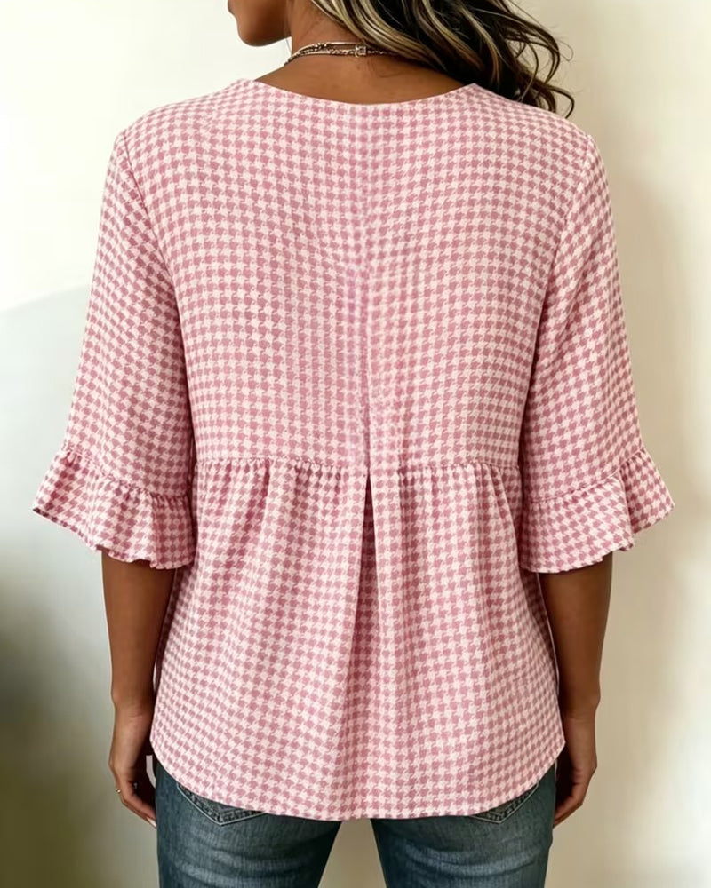 Bluse Houndstooth Treknap Afslappet