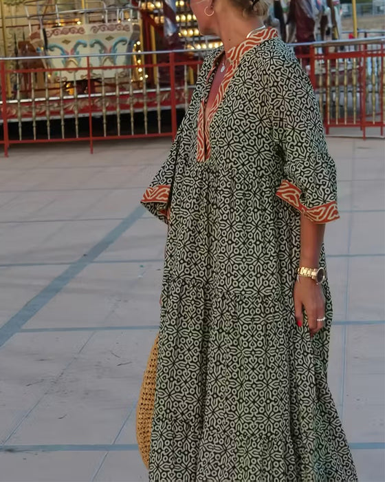 Kjole V-Udskæring Kortærmet Tryk Ferie