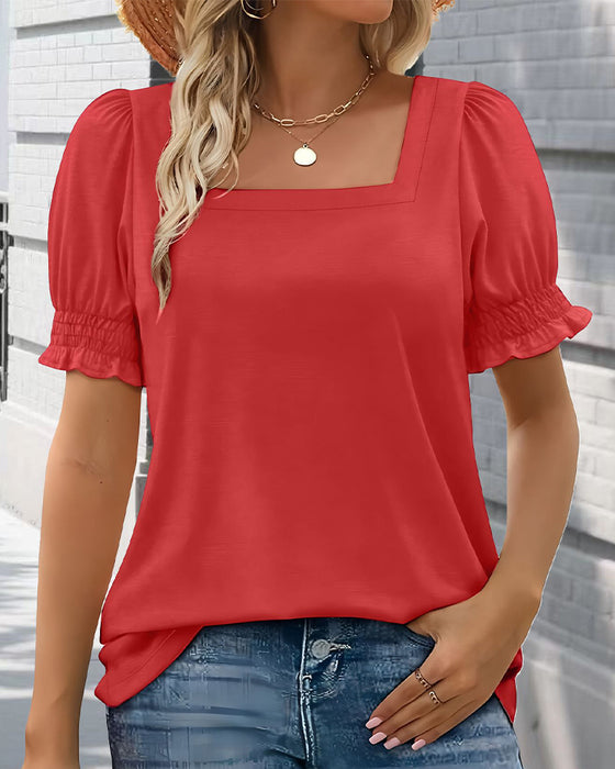 T-shirt Enfarvet Puffeærmer