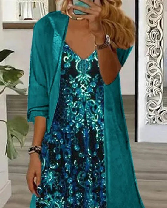 Set V-Hals Tryk Uregelmæssig Cardigan
