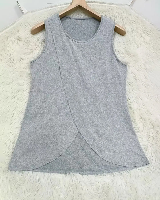 T-Shirt Ensfarvet Kors Kant Ærmeløs