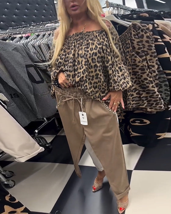 Ensfarvede fritidsbukser med snoretræk