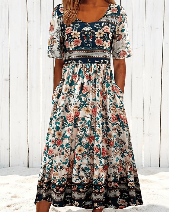 Kjole Vintage Blomstrende Taljeret Midi