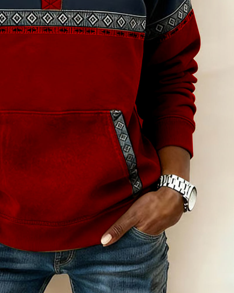 Retro Sweatshirt Med Farveblokning Og Pelskrave