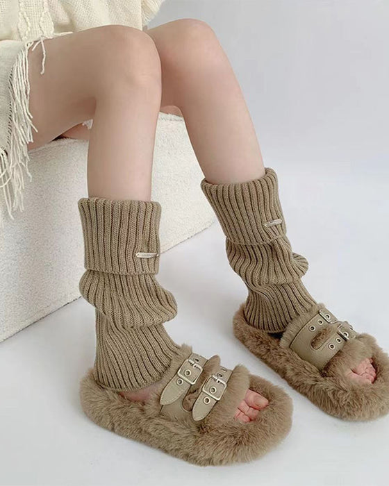 Dame Basis Ensfarvede Benvarmere Med Metalletiket, Minimalistisk Damemode