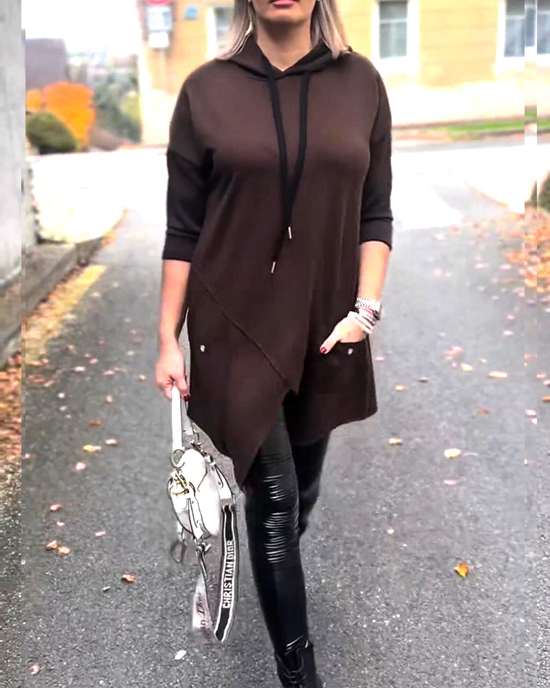 Hættetrøje Med Hætte Afslappet Slids Langærme