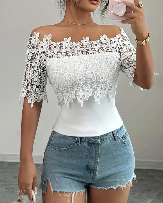 Bluse Off-Skulder Blomstret Blonde Top