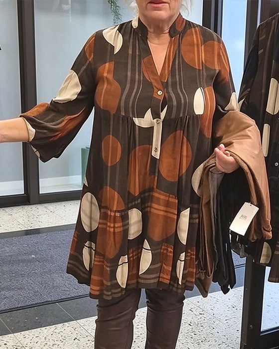 Kjole Geometrisk Prikket Tryk V-Hals Loose Fit