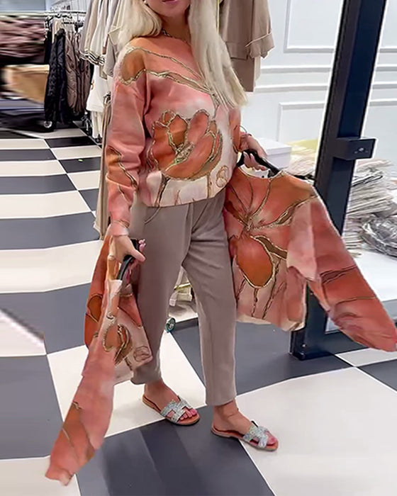 Rund Hals Printet Løs Sweater