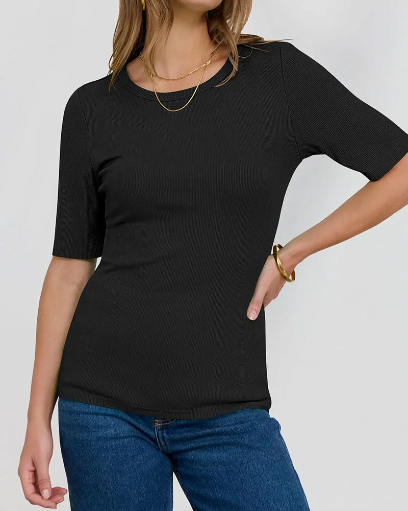 T-Shirt Rund Hals Ribbet Slim-Fit