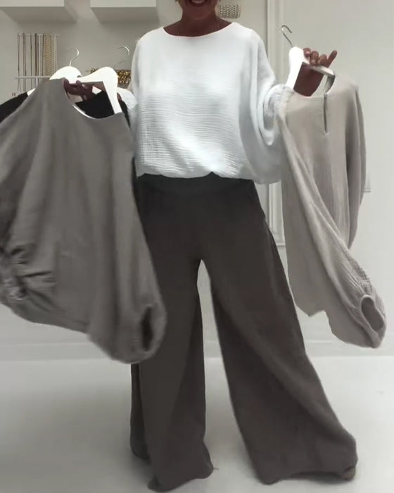 Bluse Elegant Plisseret Flagermus-Ærme