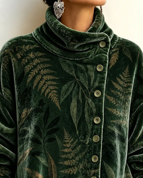 Top Turtleneck Knap Blad Tryk