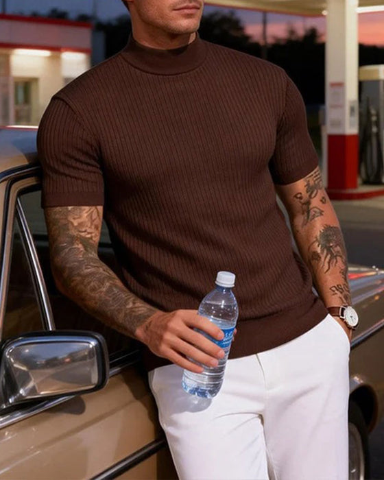 T-Shirt Mock Neck Herre Kort Ærme