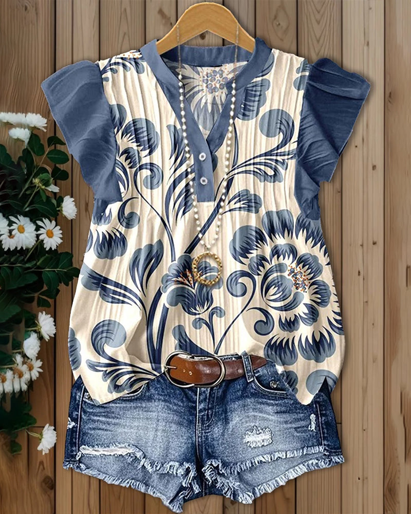 Bluse Blomstertryk Lille Flagermuseærme