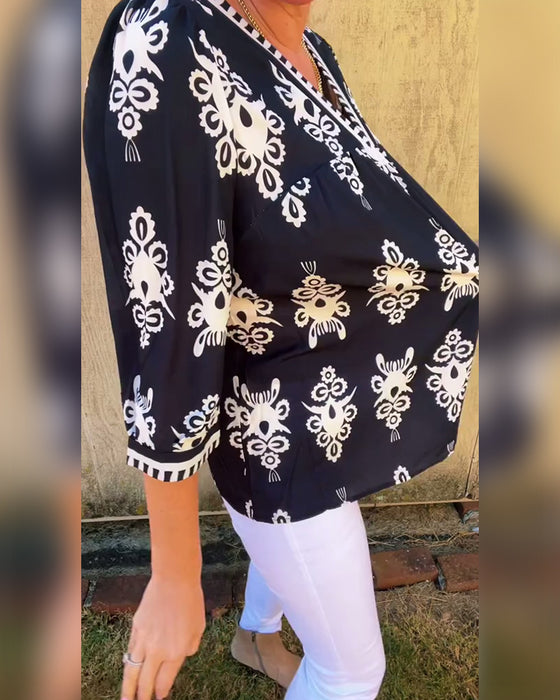 Bluse Trekvartærmer Trykt