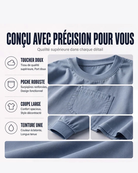 Herre T-Shirt Rund Hals Lomme Ensfarvet