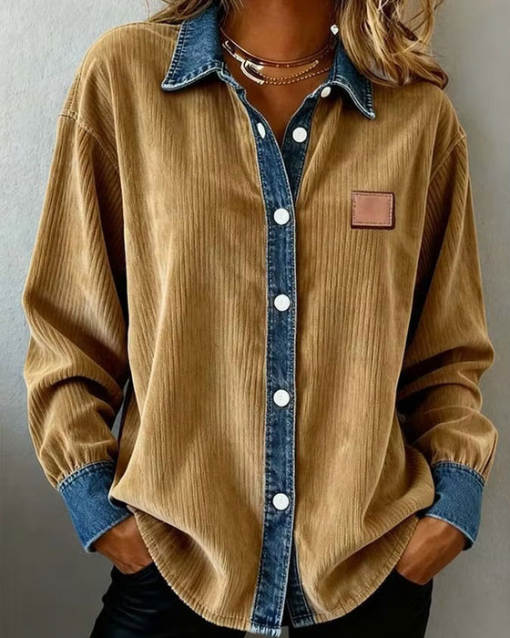 Skjorte Denim Patchwork Cordsfløjl