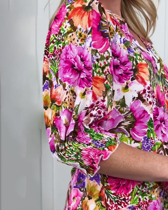 Bluse Kort Ærme Moderne Blomstret