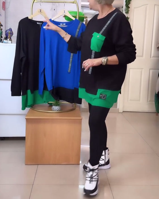 Sweatshirt afslappet lomme med rund hals i kontrastfarve