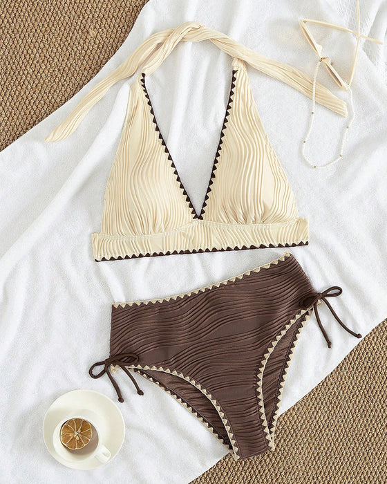 Bikini To-delts Set Med Halterhals og Kontrastfarve Design