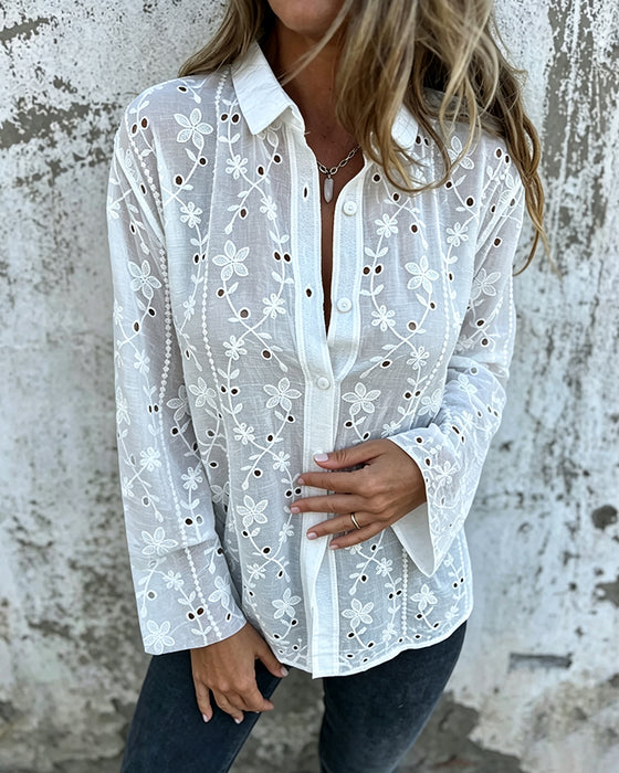 Bluse Floral Hul-Udskåret Langærmet