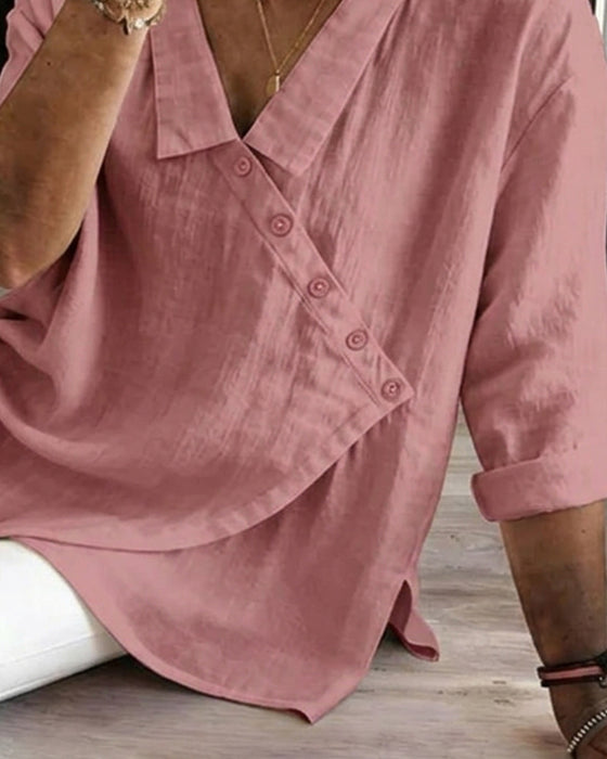 Bluse Med Asymmetrisk Diagonal Knaplukning Og Krave