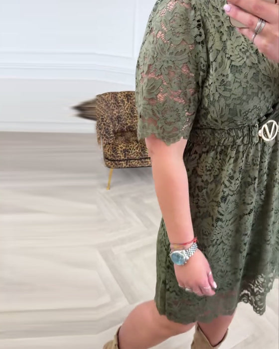 Kjole V-Hals Blonde Korte Ærmer