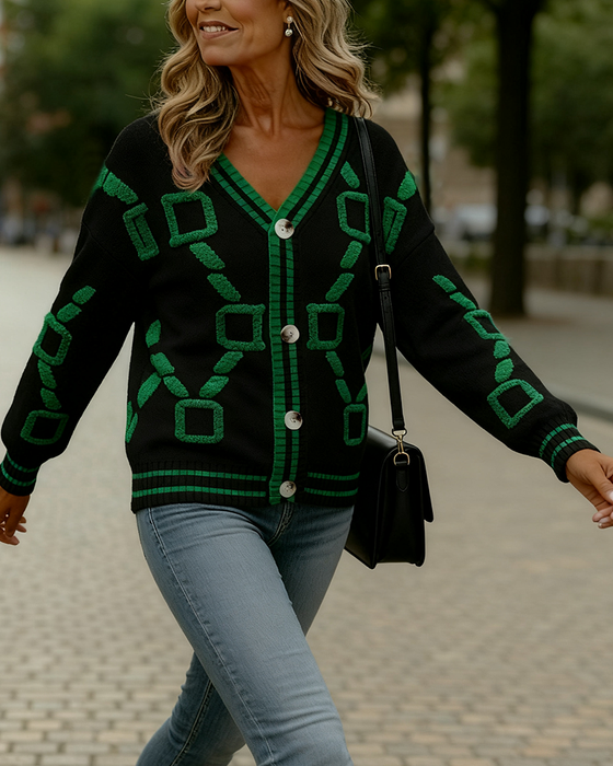 Cardigan Fashion Kontrastfarve V-Hals