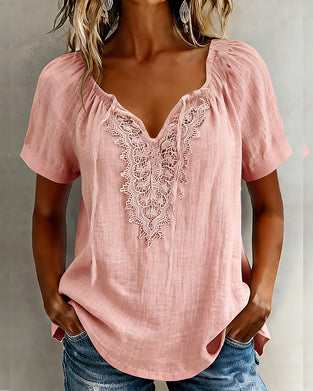 Bluse Blonde Patchwork Kort Ærme