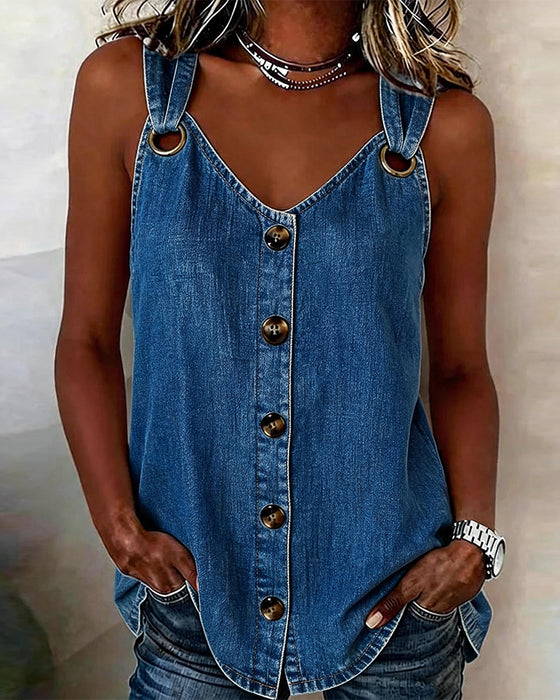 Tank Top Metalspænde V-Hals Denim