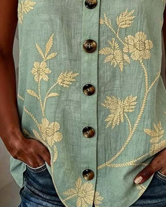 Tank Top Blomstret Kamisol Metal Ring