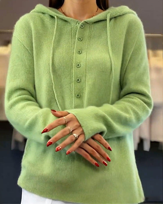 Pullover Ensfarvet Moderigtig Med Hætte