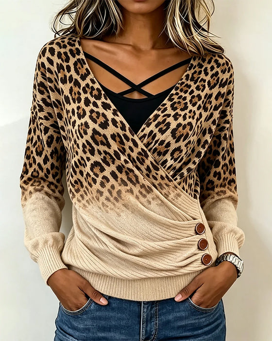 Top Leopard Print Kryds Gradient Falsk Todelt