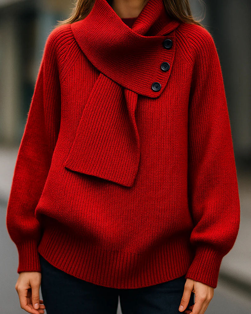 Sweater Tørklædekrave Mode Ensfarvet