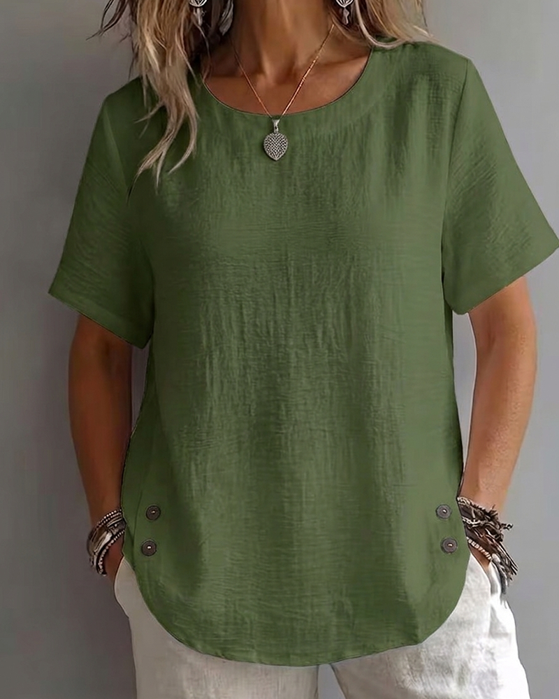 T-Shirt Rund Hals Ensfarvet Enkel 100% Bomuld