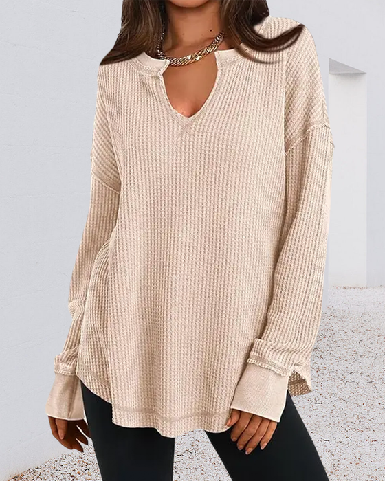 Top Vaffel Henley Lang Ærme