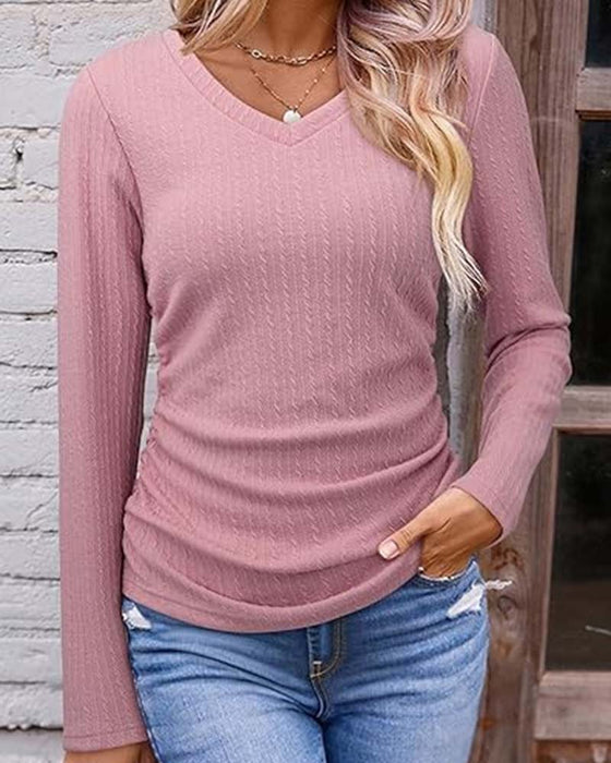 Bluse V-Hals Slim Fit Tekstureret