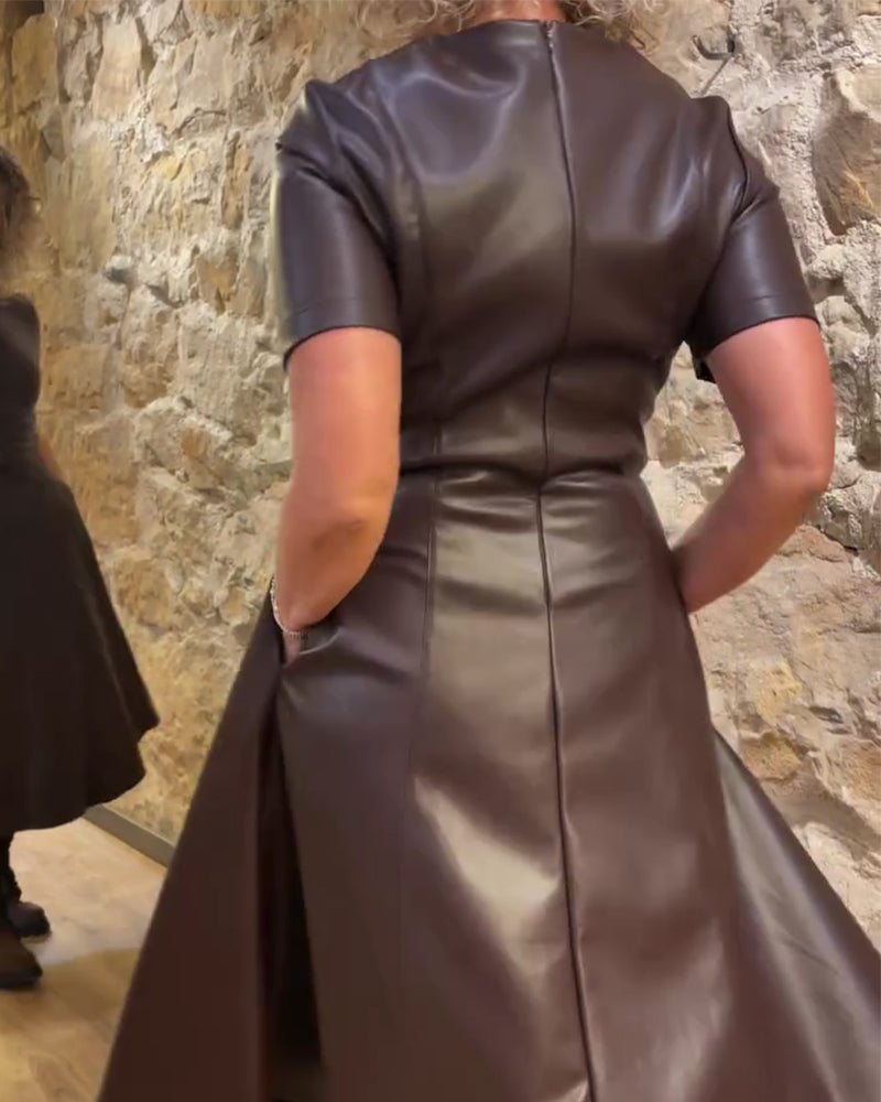 Kjole Pu Læder Taljet Kortærmed