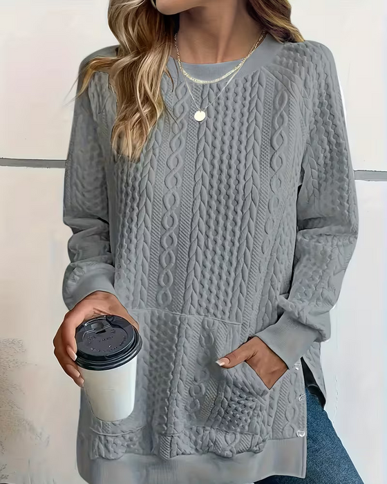Sweatshirt Rund Hals Afslappet Slids Lomme