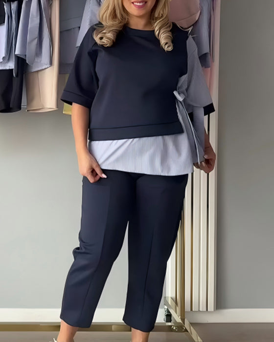 Todelt Sæt Stribet Patchwork Asymmetrisk