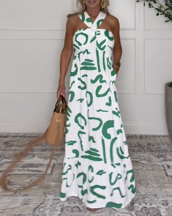 Kjole Halterneck Mønstret Rygløs Sexet