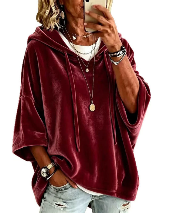 Sweatshirt 3/4-Ærme Fløjl Hætte