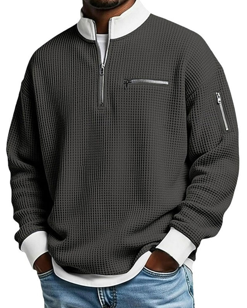 Sweatshirt Ståkrave Kontrasterende Lynlås