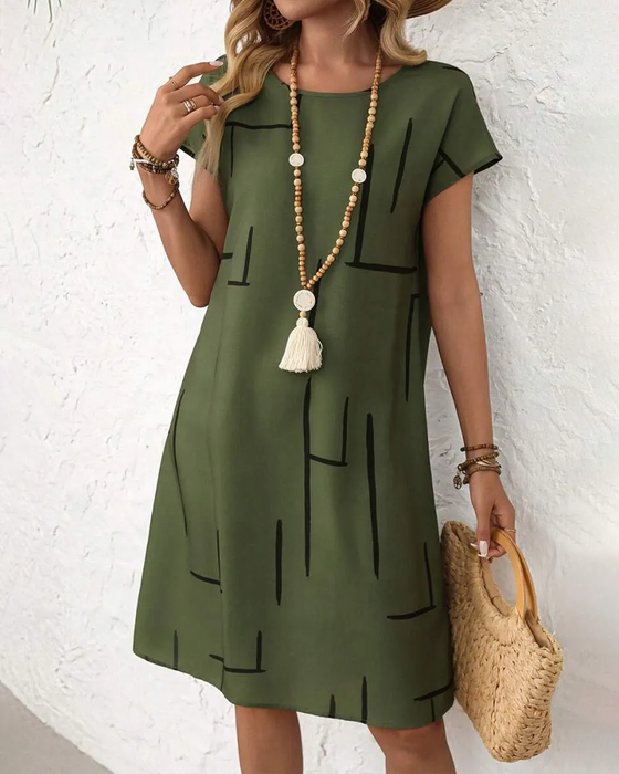 Kjole Dame Sommer Casual Tryk Rund Hals