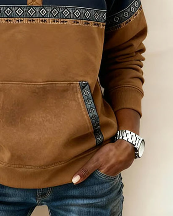 Retro Sweatshirt Med Farveblokning Og Pelskrave